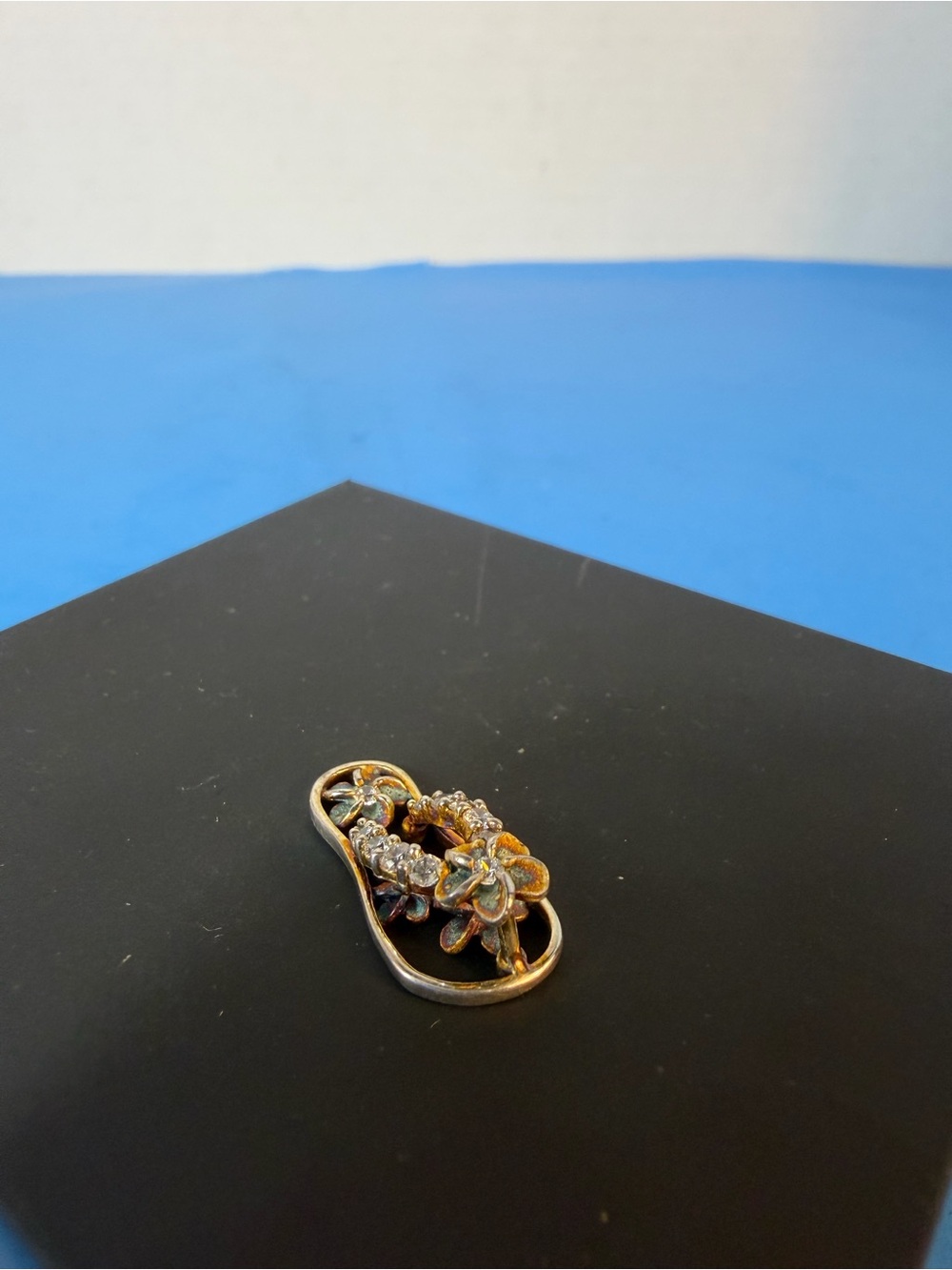 Floral Crystal Slide Pendant in Gold Tone
